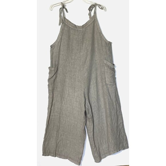 Meo Meli Natural 100% Linen Ties Pockets Boho Lagenlook Jumpsuit - Italy - Picture 2 of 8